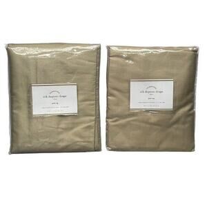 2 NEW Pottery Barn Silk Dupioni Drapes 50x96 Pole Top Curtains Parchment